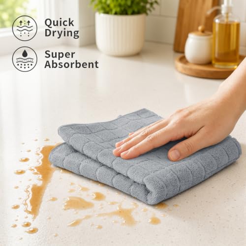 Kitinjoy Premium Cotton Check Kitchen Towels 8 Pack, 16" x 28", Light Grey - color: Light Grey, size: 16" x 28" - 8 Pack