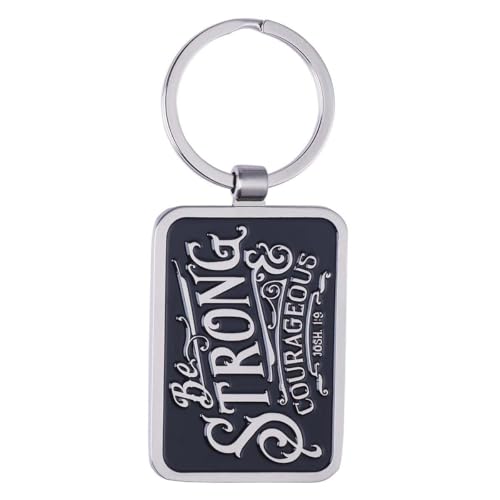 Christian Art Gifts Inspirational Black Metal Scripture Keychain for Men and Women: Be Strong and Courageous - Joshua 1:9 Bible Verse Keychain Accessory with Split Metal Key Ring in Gift Tin, Car Keys