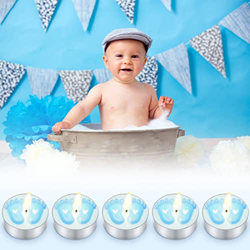 Treela 20 Sets Baby Shower Favor Blue Tea Light Candles Organza Bag Cards - color: Blue