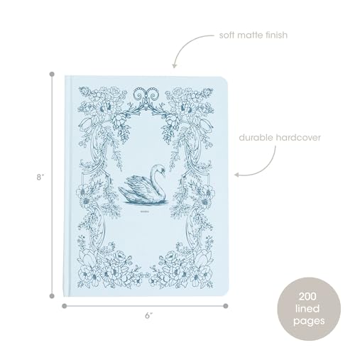 Pearhead Hardcover Journal Notebook 6x8 – Blue Swan College-Ruled Writing Journal with 200 Lined Pages for Notes, Work & Journaling - color: Blue Swan Notes Journal