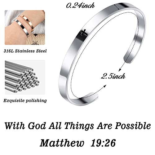 MUERDOU Inspirational Cuff Bracelet Bangle for Women Christian Bible Verse Bracelet Prayer Faith Religious Stainless Steel Bangle Gifts for Her - style: With God All Things Are Possible