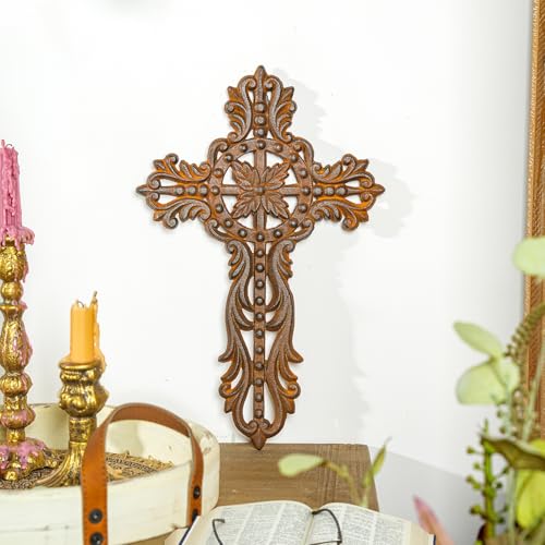 Sungmor Vintage Cast Iron Cross Wall Decor, 14.7 Inches Tall Rustic Rust - color: Rust