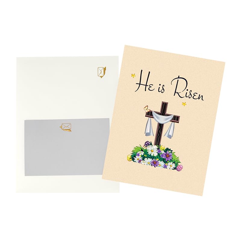 He is Risen Religious Easter Greeting Card,Easter Christian 3D Pop Up Blessings Card with Envelopes for Christmas, Thanksgiving, Birthday, Wedding, Encouragement Gift - color: Easter Cross