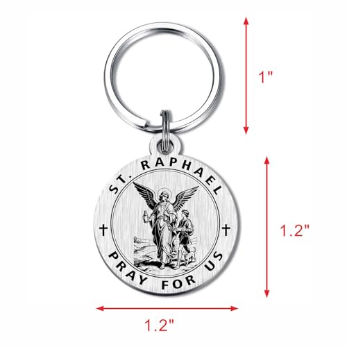 Emideary St. Raphael Keychain - Patron Saint of Healing Sight Travelers Matchmaking, Guardian Angel Medical Charm for Healthcare Workers Patients Gifts
