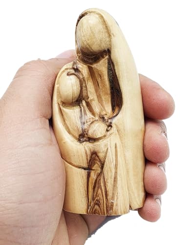 Zuluf 3.7" Olive Wood Holy Family Blessing Statue – Hand-Carved Catholic Christian Figurine Made in Bethlehem – Small Nativity for Tabletop or Spiritual Home Display – HOF031