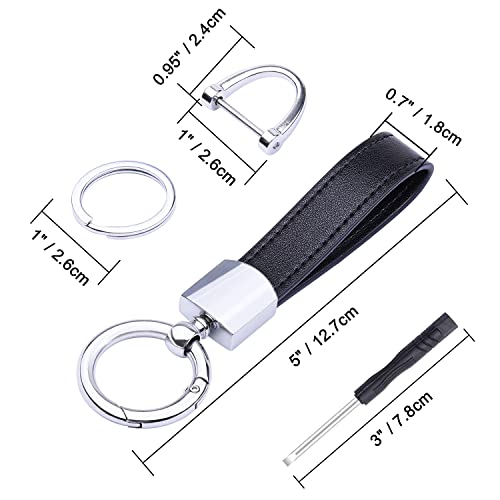 Wisdompro Genuine Leather Car Keychain, Universal Key Fob Keychain - color: Black (Silver Round Carabiner Clip)