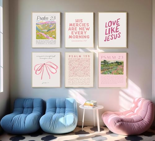 6Pcs Christian Wall Art Pink Bible Verse Scripture Wall Decor Unframed - size: 8x10 in posters