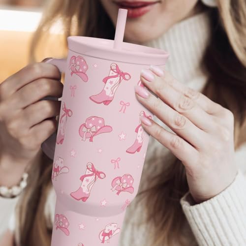 SANDJEST Cowgirl 40oz Slider Tumbler with Handle and Straw - Insulated Stainless Steel Travel Coffee Mug for Women Girls, Gift for Birthday, Christmas - color: Cowgirl 2