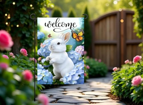 Spring Summer Bunny Welcome Garden Flag 12x18 Double Sided Burlap - color: Spring 12x18 Inch, size: 12x18 Inches