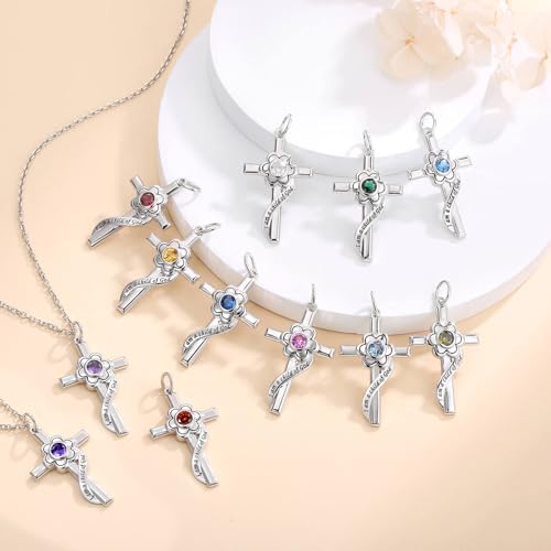 I am a Child of God Necklace - 925 Sterling Silver Birthstone Flower Cross Pendant Religious Jewelry Baptism First Communion Confirmation Gifts for Girls - style: Jan
