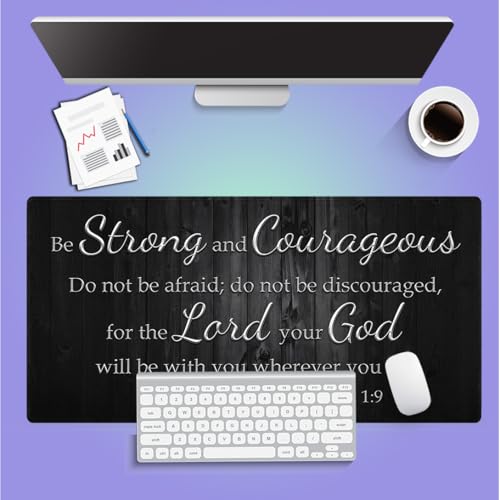 Be Strong and Courageous Joshua 1:9 Large Mouse Pad, Rustic Wood Desk Mat - color: Christian Bible Verse Scriptures
