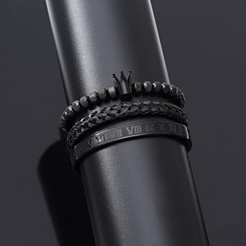 WFYOU Stainless Steel Bracelets for Men Gold Cuff Bracelet Birthday Gifts - color: Black 3