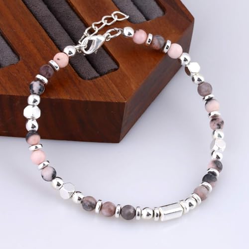 Beaded Bracelets for Women, Inspirational Natural Gemstone Bracelets Graduation Mothers Day Christmas Birthday Gifts for Mom, Daughter, Granddaughter, Wife, Sister, Best Friend - color: Pink Zebra, style: Classic