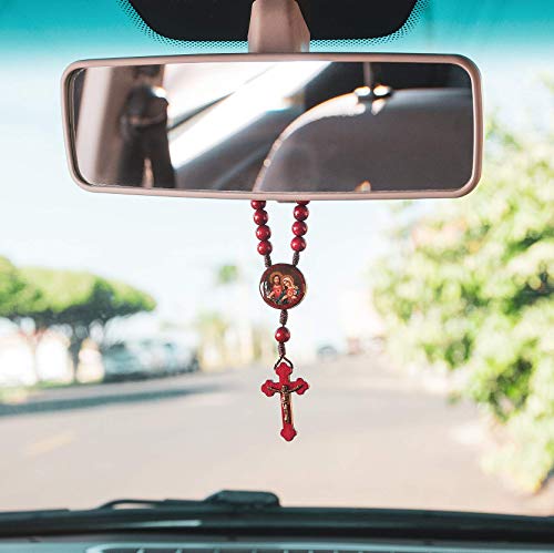 Intercession Car Rearview Mirror Rosary (Sacred Heart - Red) - style: Sacred Heart - Red