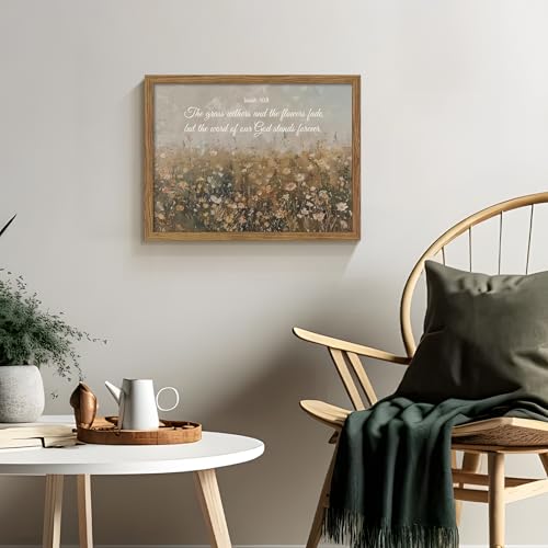 Framed Bible Verse Wall Art Wildflower Meadow Pictures Decor 12x16 Inch - color: Flowers-wood, size: 16"L x 12"W
