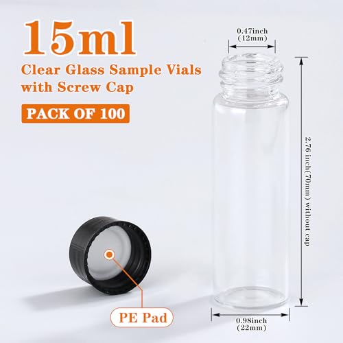 15ml 100pcs Small Clear Glass Vials with Screw Cap - size: 15ml 100pcs