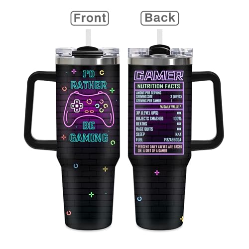 Jekeno Gamer Gifts for Men Teen Boys, 40 oz Gaming Insulated Tumbler with Handle for Adult Kids, Stainless Steel Video Game Travel Coffee Mug Cup, Gamer Stuff for Him Birthday Christmas Room Decor - color: Game-D-2103-P