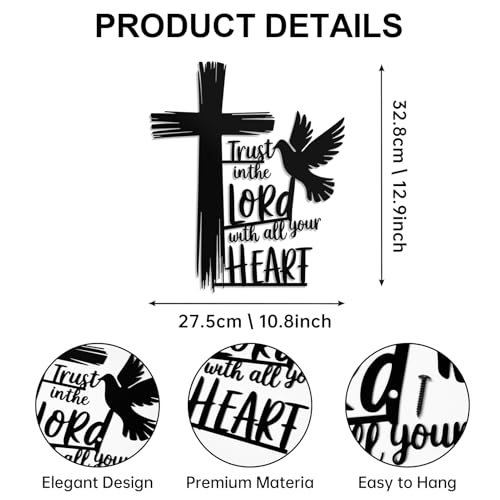 Hnatzu Metal Cross Wall Art–Trust in the Lord Design with Dove–Rust-Resistant Christian Wall Decor for Home, Church, Baptism Gift Ideas - color: Trust in the Lord