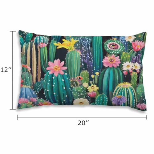 EKOBLA Cactus Farmhouse Throw Pillow Covers Green Plants Succulent Flowers Watercolor Spring Linen Lumbar Decorative Throw Cushion Cover Pillowcases for Bed Sofa Oblong Rectangle 12x20 Inches - color: Multi-bs01