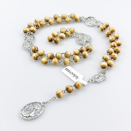Seven Sorrows of Mary Rosary Wooden Beads Catholic Jewelry Necklace for Pray - color: Primary color
