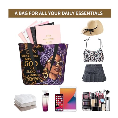 Bible Tote Bags for Women Church Shoulder Bags with zipper Aeathetic Christian Religious Gifts for Women - color: African Woman 01