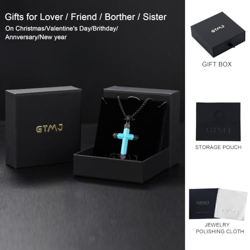 Lapis Lazuli/Amethyst Cross Necklace for Men Waterproof and Sweat-Resistant Suitable for both men and women With Adjustable Box Chain Christian Jewelry Father Day Gifts for Men - color: Black&Sky Blue