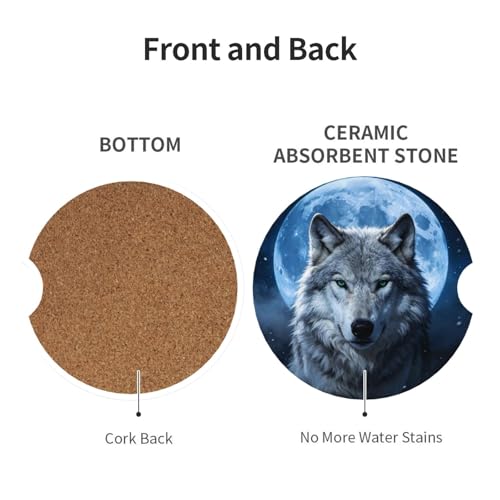 Wolf Moon 2 Pack Car Cup Holder Coasters Absorbent Ceramic Coaster - color: Gray