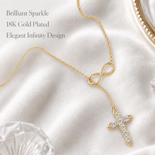 Cross Necklace 18k Gold Plated Christian Faith Jewelry Gift for Women - color: Infinity-Gold