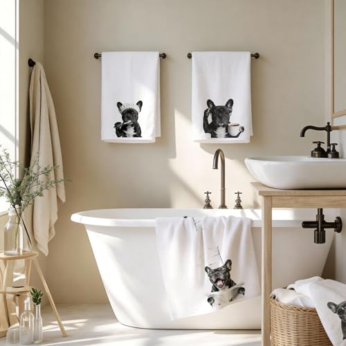 French Bulldog Kitchen Towels Set of 4, Funny Dog Dish Towels - color: Black French Bulldog