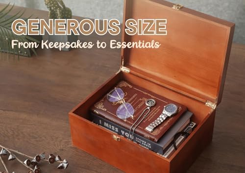 InnoBeta Heart Large Keepsake Boxes with Lid, Wooden Storage Boxes, Decorative Organizer with Lid for Housewarming, Christmas, Birthday, Memory Treasure