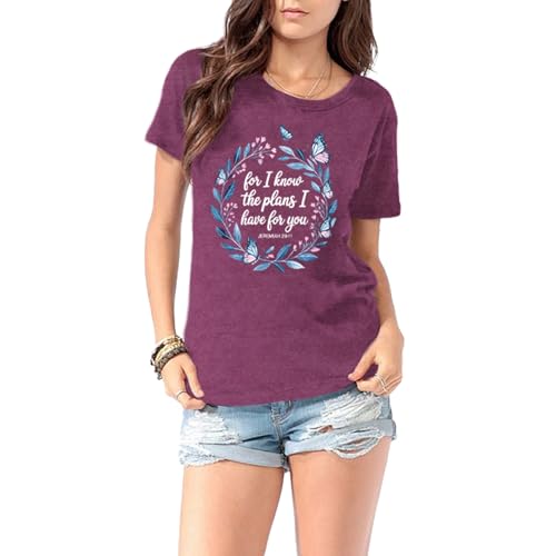 LBP Womens Christian Wildflowers Shirts Grow in Grace Shirt Bible Verse Faith-Based Tee Tops - color: Darkred1, size: XX-Large