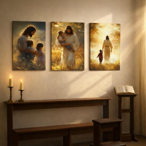Jesus with Children Canvas Wall Art, 3 Piece Gallery Wrapped Set, 12x16 - color: Jesus With Children Set, size: 16"L x 12"W