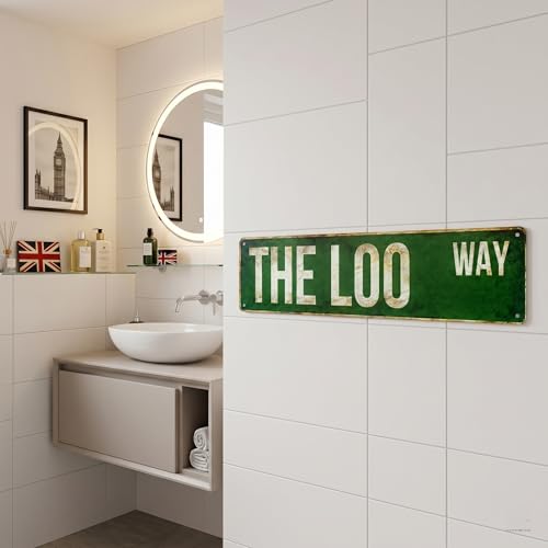The Loo Way Funny Metal Street Sign, Vintage Aluminum Bathroom Wall Decor 15 x 4 Inch, Rustic Green Retro Restroom Sign for Home Powder Room Half Bath Guest Bathroom Gift - color: The Loo Way