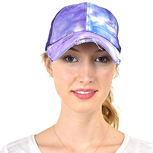 C.C Ponycap Messy High Bun Ponytail Adjustable Mesh Trucker Baseball Cap Hat - color: Criss Cross Mesh Tie Dye Purple