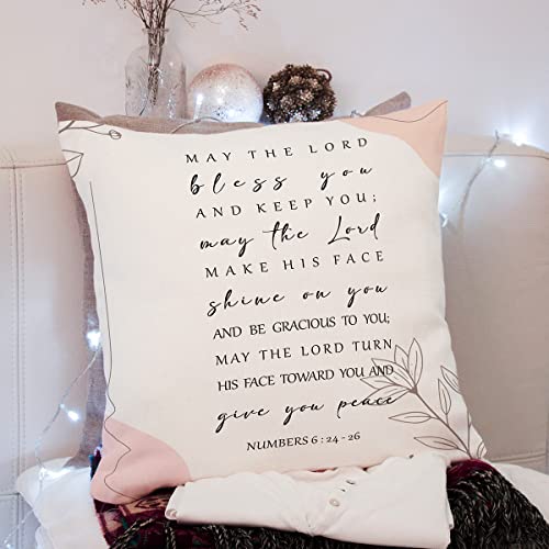 KongMoTree Bible Verse Pillow Cover, Numbers 6:24-26, Scripture Art Pillow Case for Farmhouse Home Office Bedroom Living Room Porch Decoration, Christian Religious Gift Church Gifts, 18x18 Inches - color: Numbers 6:24-26.