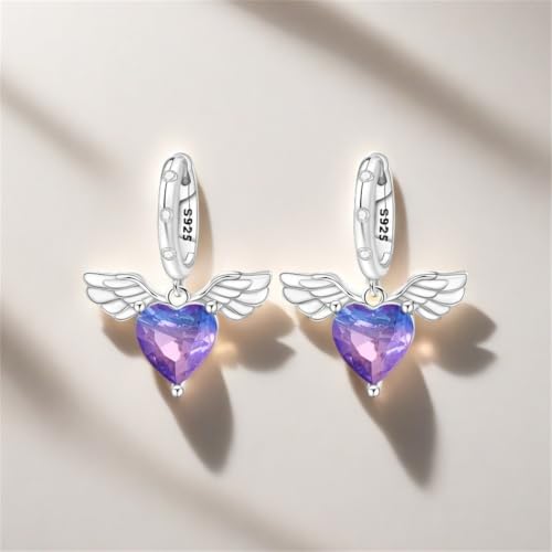 925 Sterling Silver Hoop Earrings Drop Dangle Earrings for Women Hypoallergenic Earring Trendy Huggie Earring Cute Graduation Birthday Gifts Jewelry for Women - color: Heart shaped wings earrings