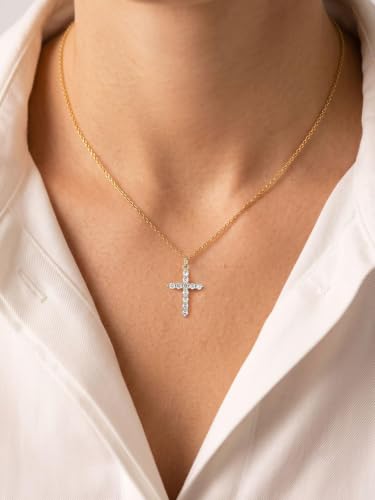 U7 Cross Necklace for Women,CZ Cross Pendant Necklace 18"+2" - color: Gold