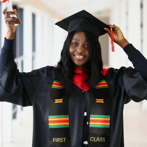 Geyoga Graduation Stole Kente Stole Black Authentic African Art 72" x 4.8" for Adult College Unisex Grads Celebrate - style: Frist Gen Grad