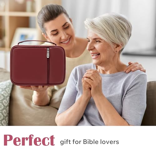 Small Bible Cover Case for Women and Men, 9x6 PU Leather Bible Sleeve, Compact Travel Bible Carrier Bag with Front Pen Holders, Zipper Closure, Inner Pockets - Burgundy Red - color: Burgundy Red, size: 9''x6.5''