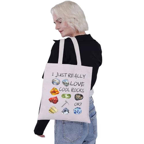 G2TUP Rockhounding Lovers Rock Collectors Tote Bag I Just Really Love Cool Rocks Geology Gifts Rock Hunter Handbag - color: Really Love Cool Rocks T Bag