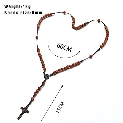 Fuqimanman2020 Christian Handmade Wooden Catholic Rosaries Necklace, Prayer Beads Holy Soil Medal & Cross, Catholic Wooden Rosary Beads - color: Rose Beads