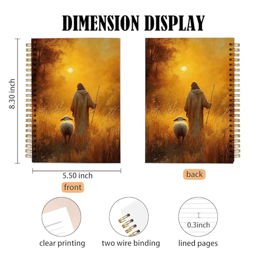 bitCNY Spiral Notebook 8.3 x 5.5 Inches, Good Shepherd Christian Art Cover, Inspirational Religious Journal, Lined Notebook for Bible Study Prayer and Notes - color: Shepherd Christian