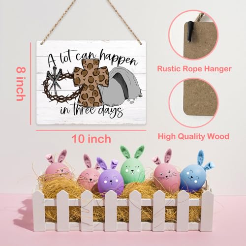 Easter Decoration Religious Easter Bunny Decor Easter Front Door Decor Funny Easter Decor, Wooden Sign Wall Art Decor for Farmhouse Home Porch Bedroom Living Room Office-A Lot Can Happen In Three Days - color: A Lot Can Happen In Three Days