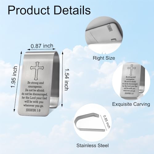 XQLZY Be Strong and Courageous Do Not Be Afraid Engraved Stainless Steel Car Visor Clip, Travels Visor Car Accessories, Inspirational Safes Driving Reminder Clip Gifts for Family Friend Driver - color: Sliver021