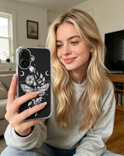 Witchy Moth Flowers Case Compatible with iPhone 17, Dark Mystic Gothic Case for iPhone 17 - color: Witchy Moth