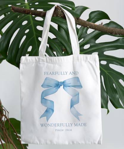 Coquette Bow Bible Canvas Tote Bag for Women Teens Teen Girls, Pink Bow Girls Tote Bag, Coquette Gifts - color: Blue Bow Bible