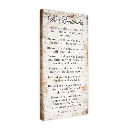 Awesometik The Beatitudes Canvas Wall Art, Matthew 5:3-10 Scripture Print, Christian Home Decor, Bible Verse Wall Art, Faith Based Gift