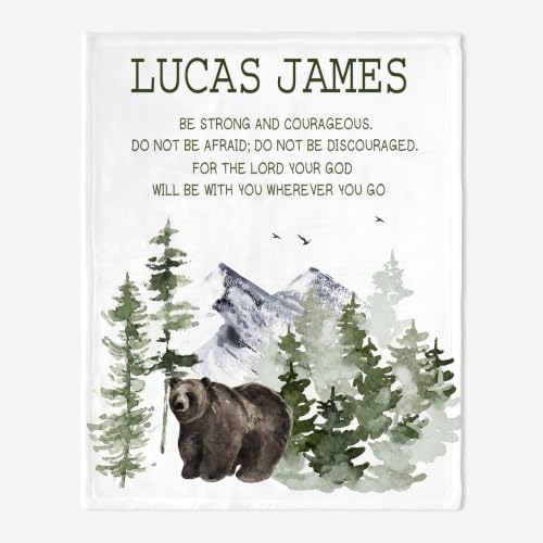 Personalized Baptism Joshua 1:9 Toddler Blanket, Christian Bible Verse Bear Mountain Throw, Custom Name Faith Keepsake for Boy, Religious Gift from Parents Grandparents, Nursery Decor - color: Baptsim Toddler Blanket#10