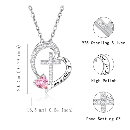 MANBU Sterling Silver Cross I am a Child of God Necklace for Girls - style: 10-October
