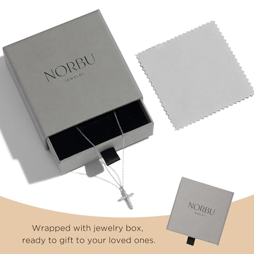 NORBU S925 Cubic Zirconia Cross Necklace for Women, Womens Cross Necklaces - color: Silver